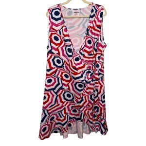 NWOT Lands End Womens 1X Wrap Cover Up Geometric Sleeveless Red/White/Blue